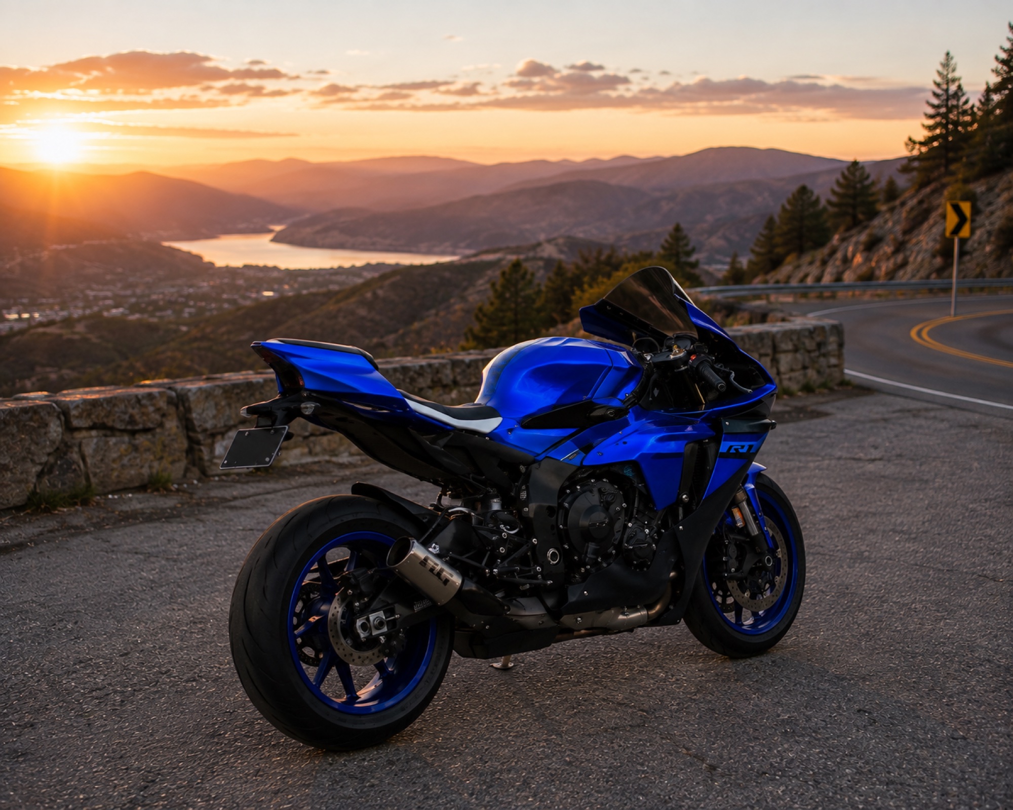 Blue Yamaha R1 with NT Fairing bodywork on a mountain road
